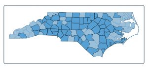 The darker counties on this map of North Carolina show where our students spent clinic week March 7 - 11 -- more than 50 counties are represented.