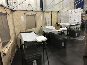 Beds in the mobile clinic set up by the Disaster Medical Assistance Team.