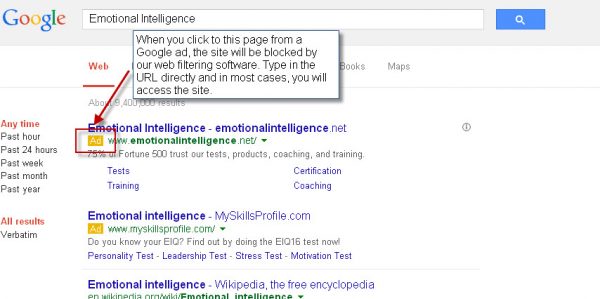 An example of a search result that will be blocked because it is an ad..