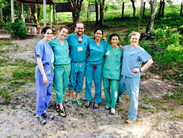 L-R Dana Neutze, MD, Caroline Roberts, MD, fourth-year students Tyler Warmack and Desiree Coutinho, Narges Farahi, MD, and Kim Newton, MD, MPH.