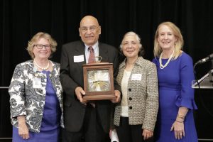 (from left to right) Linda Bowles, director of UNC Hospitals Volunteer Services, Greg Chugha, Uma Chugha, Suzanne Herman, System Executive Director of Patient Experience