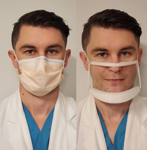 Normal mask vs clear mask, demonstrated by Ian Kratzke, MD
